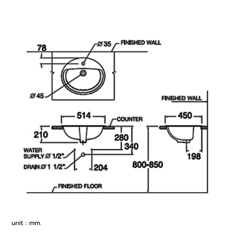 อ่างล้างหน้าฝังบนเคาน์เตอร์ KARAT K1129X สีขาว
