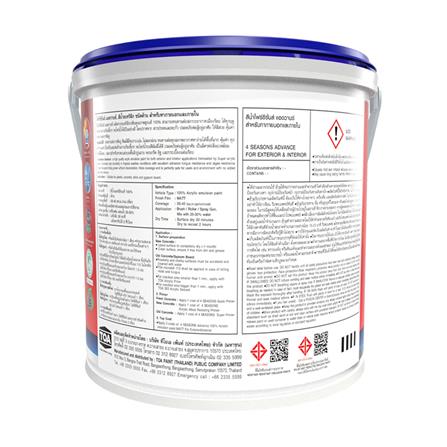 สีน้ำทาภายนอก ชนิดด้าน TOA 4 SEASONS ADVANCE BASE C สีขาว 1/4 แกลลอน_1