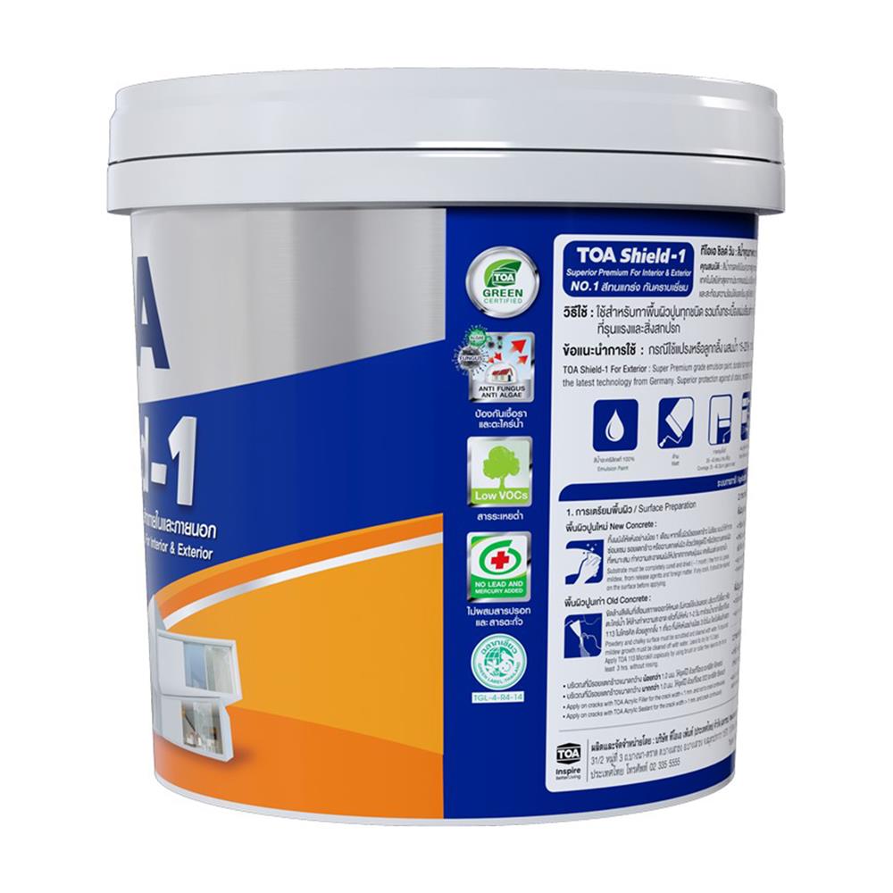 สีน้ำทาภายนอก ชนิดด้าน TOA SHIELD-1 BASE A สีขาว 2.5 แกลลอน