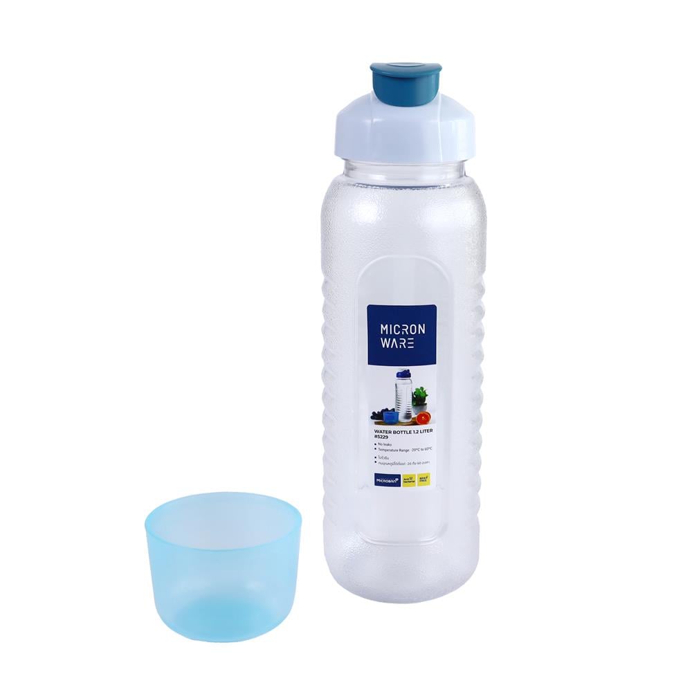 ขวดน้ำทรงกลมฝาดึง MICRONWARE 1.2 ลิตร สีฟ้า