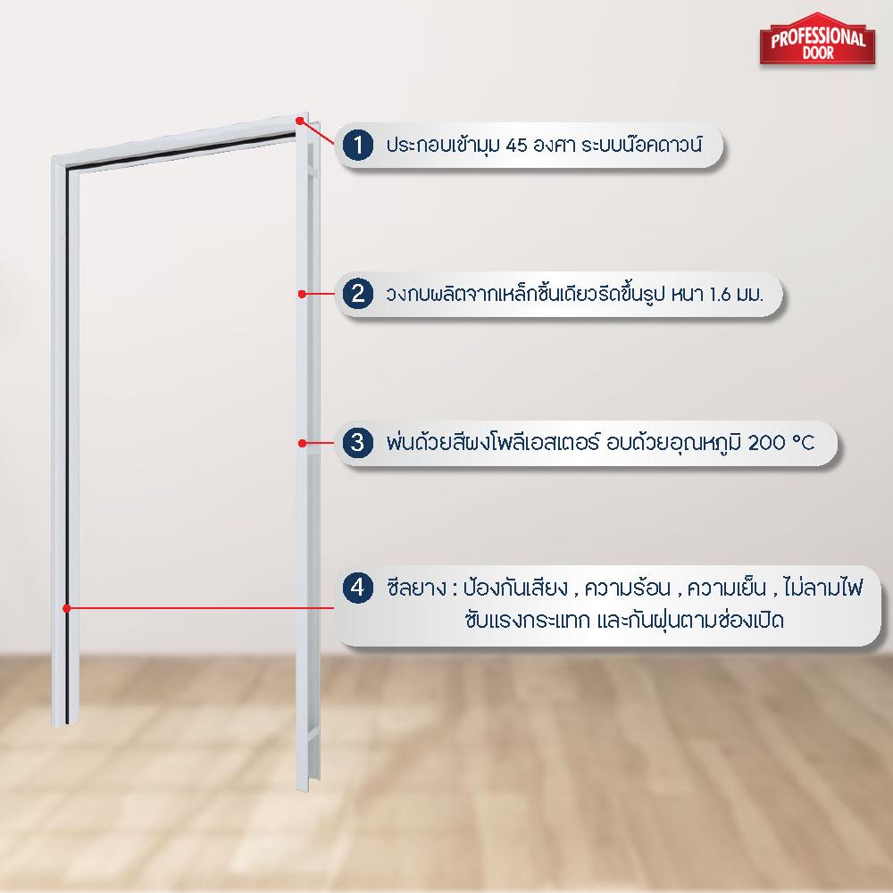 วงกบประตูเหล็ก PROFESSIONAL DOOR FR1RG 86.4x203.5 ซม. สีเทา
