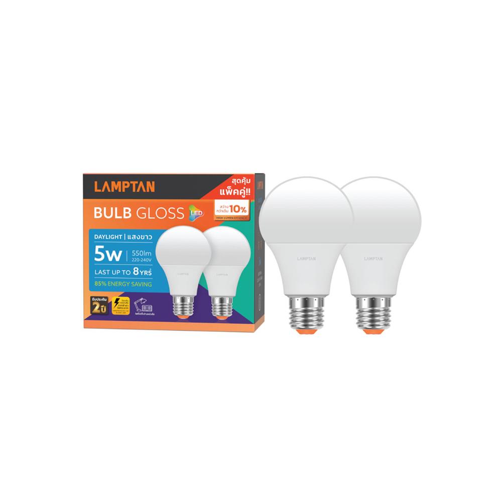 หลอด LED LAMPTAN BULB GLOSS 5 วัตต์ DAYLIGHT แพ็ก 2 ชิ้น
