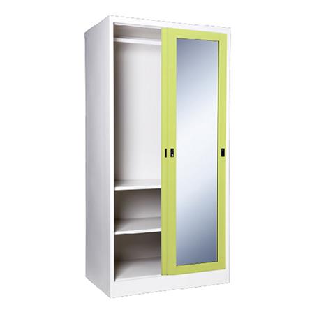 ตู้เสื้อผ้าเหล็กบานเลื่อนกระจกเงา KIOSK SGW-18-2DG/GR 91.4 ซม. สีเขียว_2