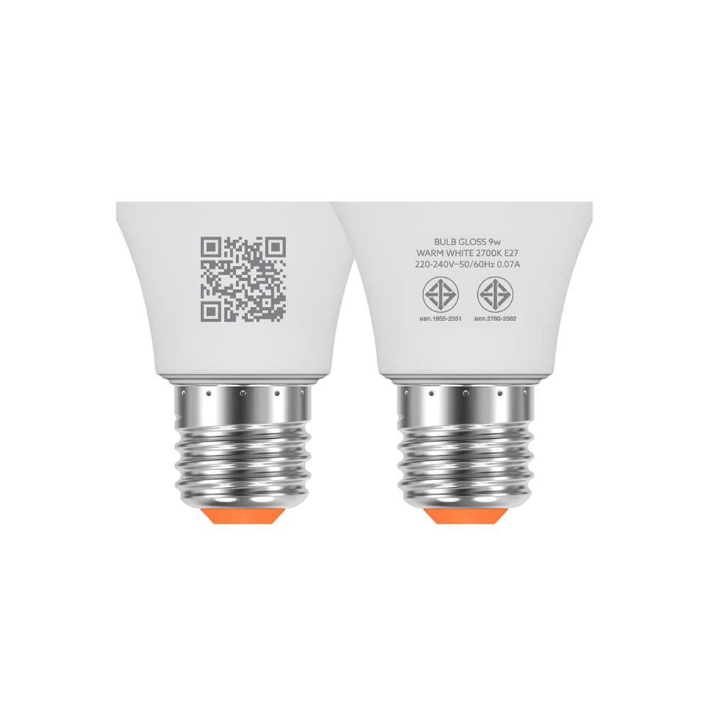 หลอด LED LAMPTAN BULB GLOSS 9 วัตต์ WARM WHITE E27 (แพ็ก 2 ชิ้น)