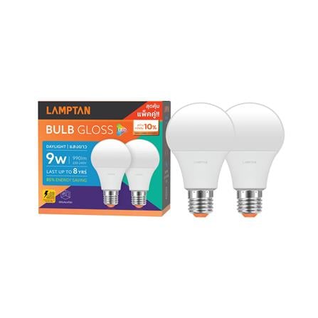 หลอด LED LAMPTAN BULB GLOSS 9 วัตต์ DAYLIGHT E27 (แพ็ก 2 ชิ้น)_1