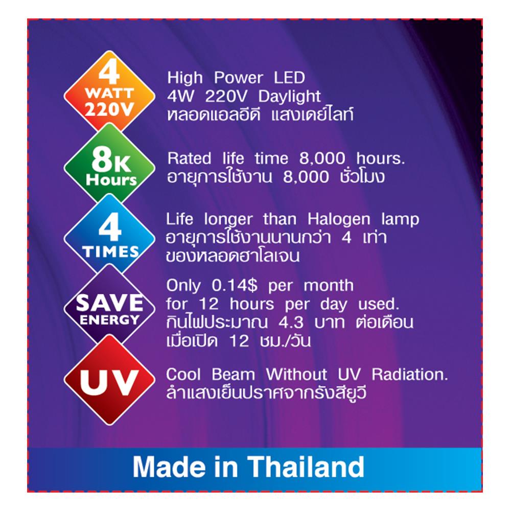 หลอดไฟ LED EVE MR16 STEAM 220 โวลต์ 4 วัตต์ DAYLIGHT GU5.3 สีขาว