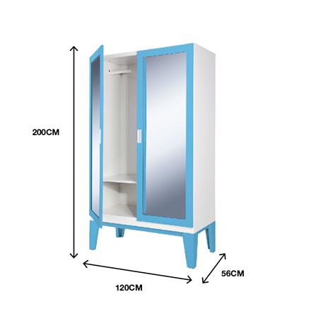 ตู้เสื้อผ้าเหล็กบานเปิดกระจกเงา KIOSK WD-02 120 ซม. สีฟ้า_2