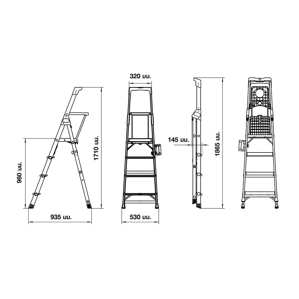 บันไดทรง A มีมือจับ MATALL A015-104 4 ขั้น สีดำ