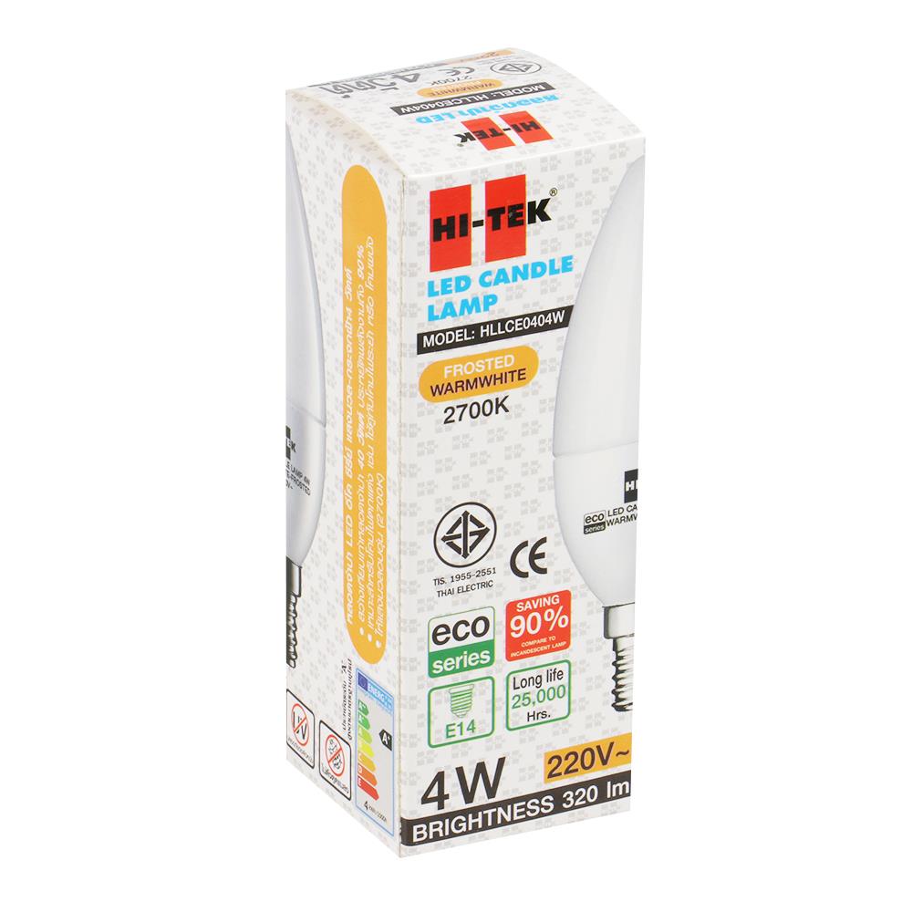 หลอดไฟ LED HI-TEK หลอดจำปา ECO CANDLE 4 วัตต์ WARMWHITE E14 สีเหลือง