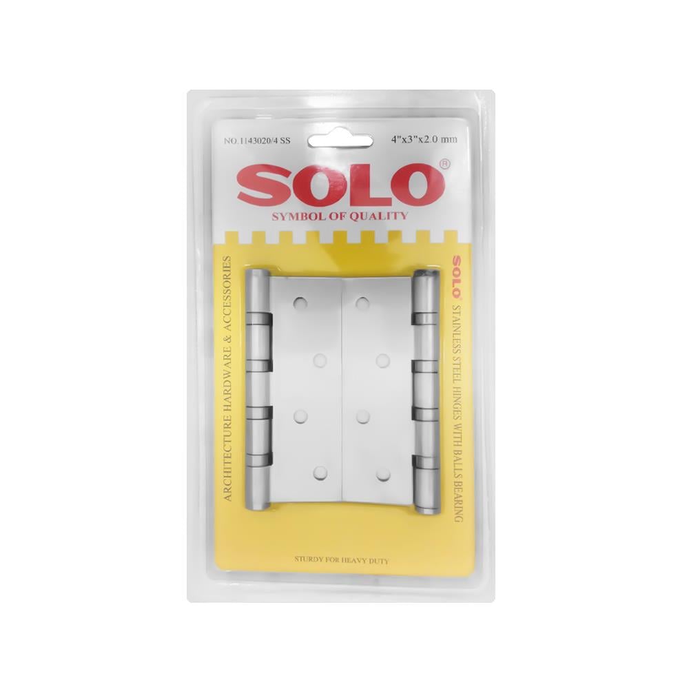 บานพับ 4X3 นิ้ว X 2 มม. SOLO 1143020 สีสเตนเลส (แพ็ก 4 ชิ้น)