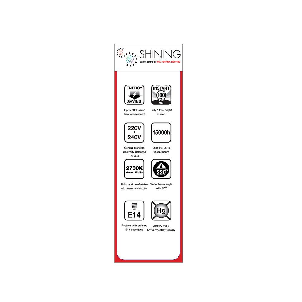 หลอด LED TOSHIBA CANDLE 15000HR 3 วัตต์ E14 WARMWHITE