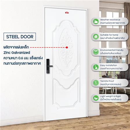 ประตูภายนอกเหล็ก เจาะลูกบิด PROFESSIONAL DOOR R1W 79.2X199.4 ซม. สีขาว_3