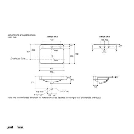 อ่างล้างหน้าฝังครึ่งเคาน์เตอร์ KOHLER K-11479X-VC8-0 สีขาว_1
