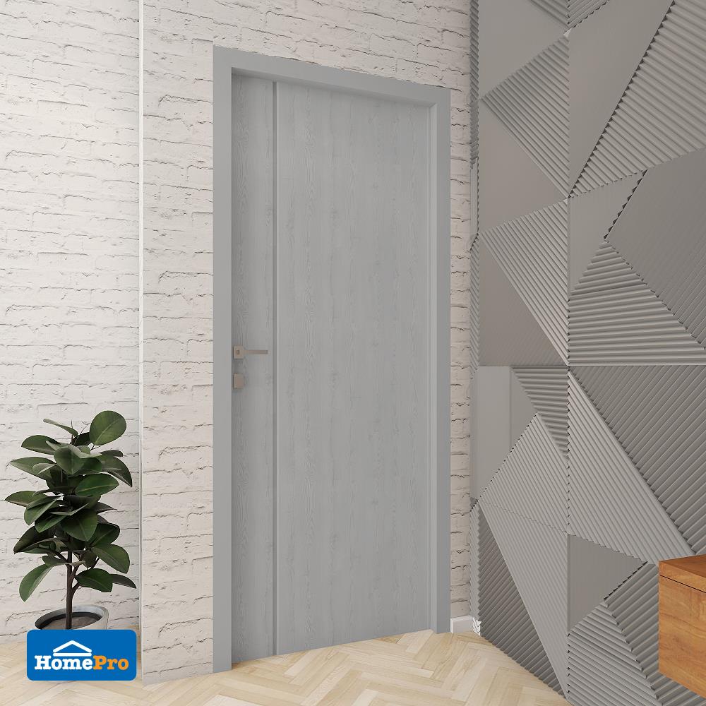 ประตูภายนอก UPVC AZLE MD-5 90X220 ซม. สีเทา ไม่เจาะลูกบิด