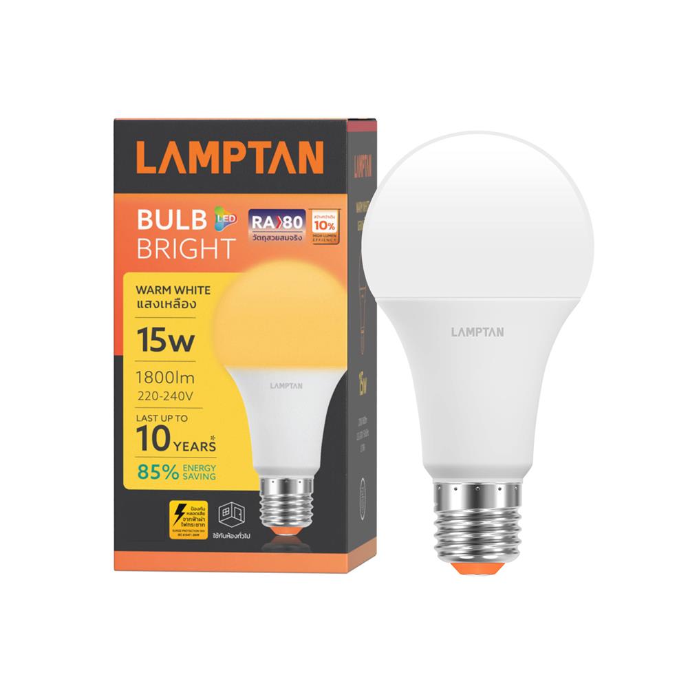 หลอด LED LAMPTAN A60 BRIGHT 15 วัตต์ WARM WHITE E27