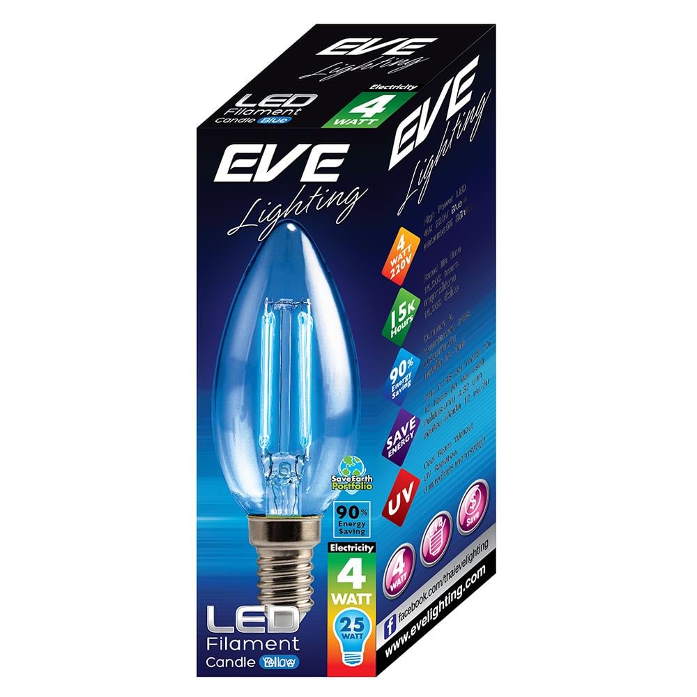 หลอด LED FILAMENT CANDLE 4 วัตต์ สีน้ำเงิน E14
