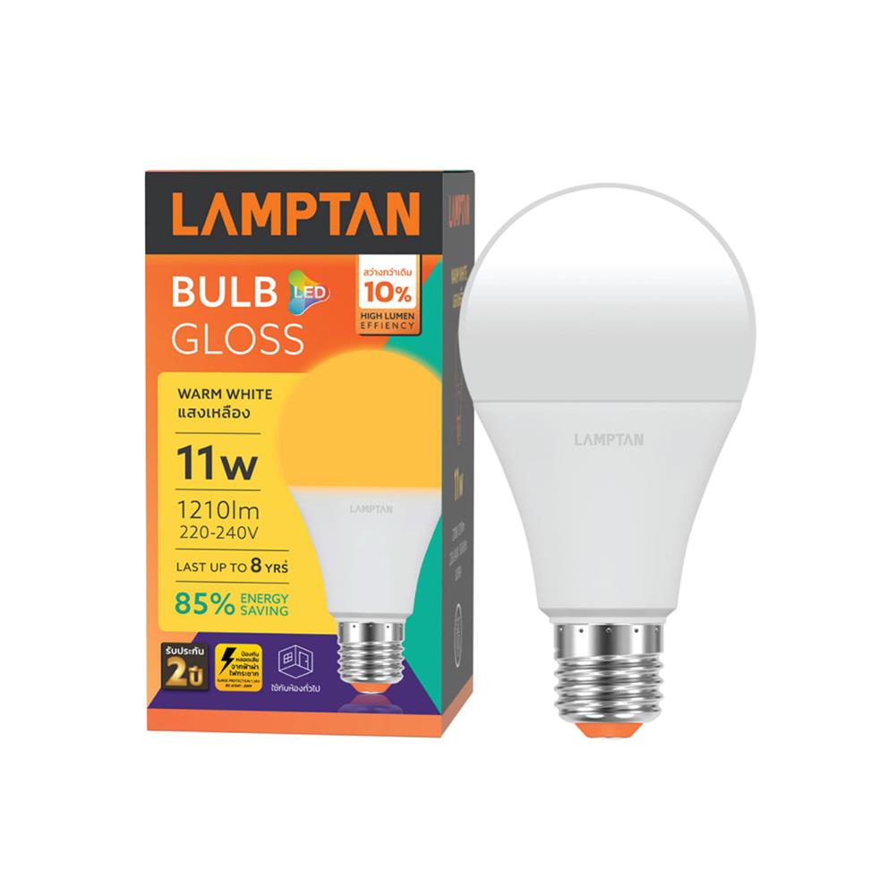 หลอด LED BULB GLOSS 11 วัตต์ WARMWHITE E27 LAMPTAN