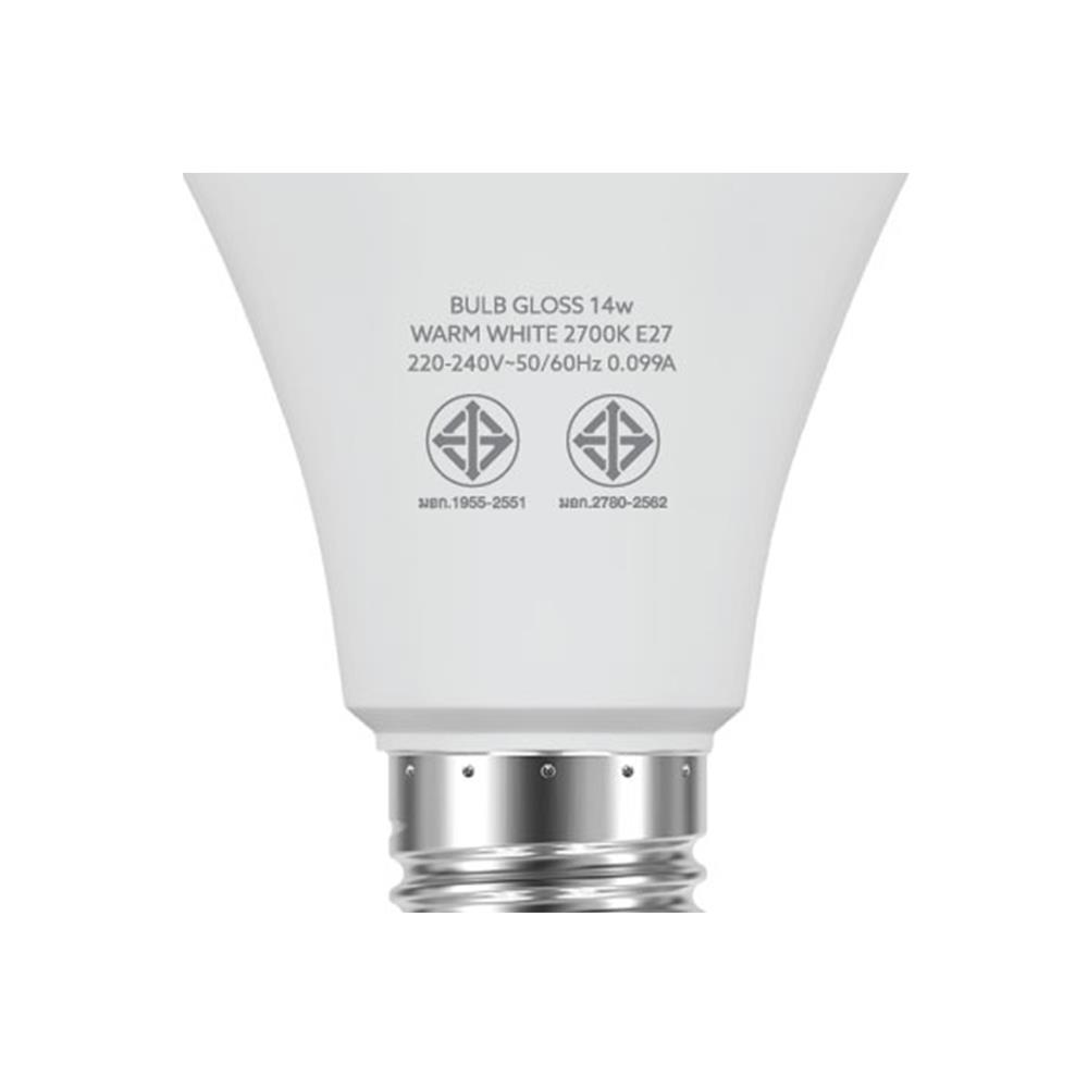 หลอด LED BULB GLOSS 14 วัตต์ WARMWHITE E27 LAMPTAN