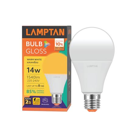 หลอด LED BULB GLOSS 14 วัตต์ WARMWHITE E27 LAMPTAN_1