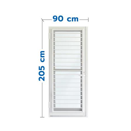 ชุดประตูบานเปิด อะลูมิเนียม SANKYOALUMI J-TRUST VENTILATION 90x205 ซม. สีขาว พร้อมวงกบ-บานพับ-มือจับ-โช้ค