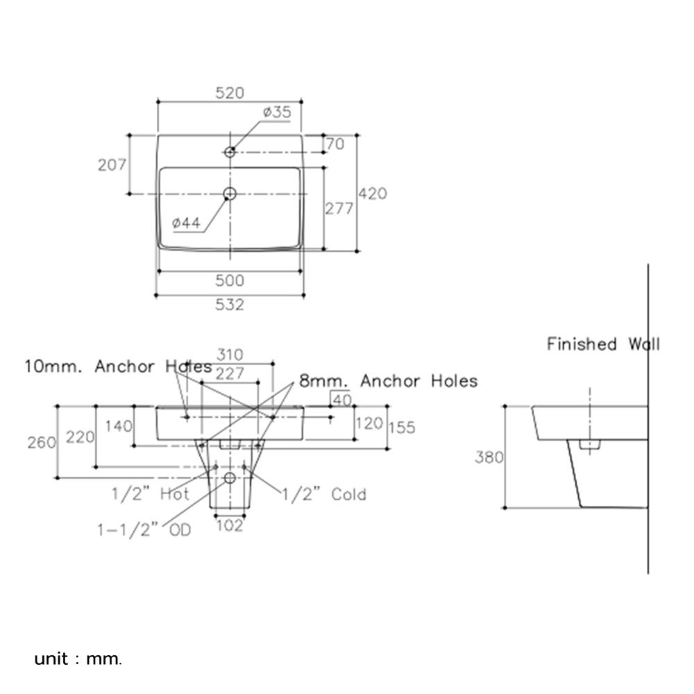 อ่างล้างหน้าแบบแขวน KARAT K-20843X-1-WK สีขาว