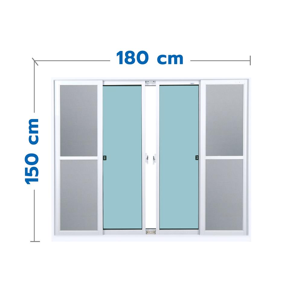 หน้าต่างบานเลื่อน อะลูมิเนียม S-F-S มุ้ง SANKYOALUMI J-TRUST 180X150 ซม. สีขาว