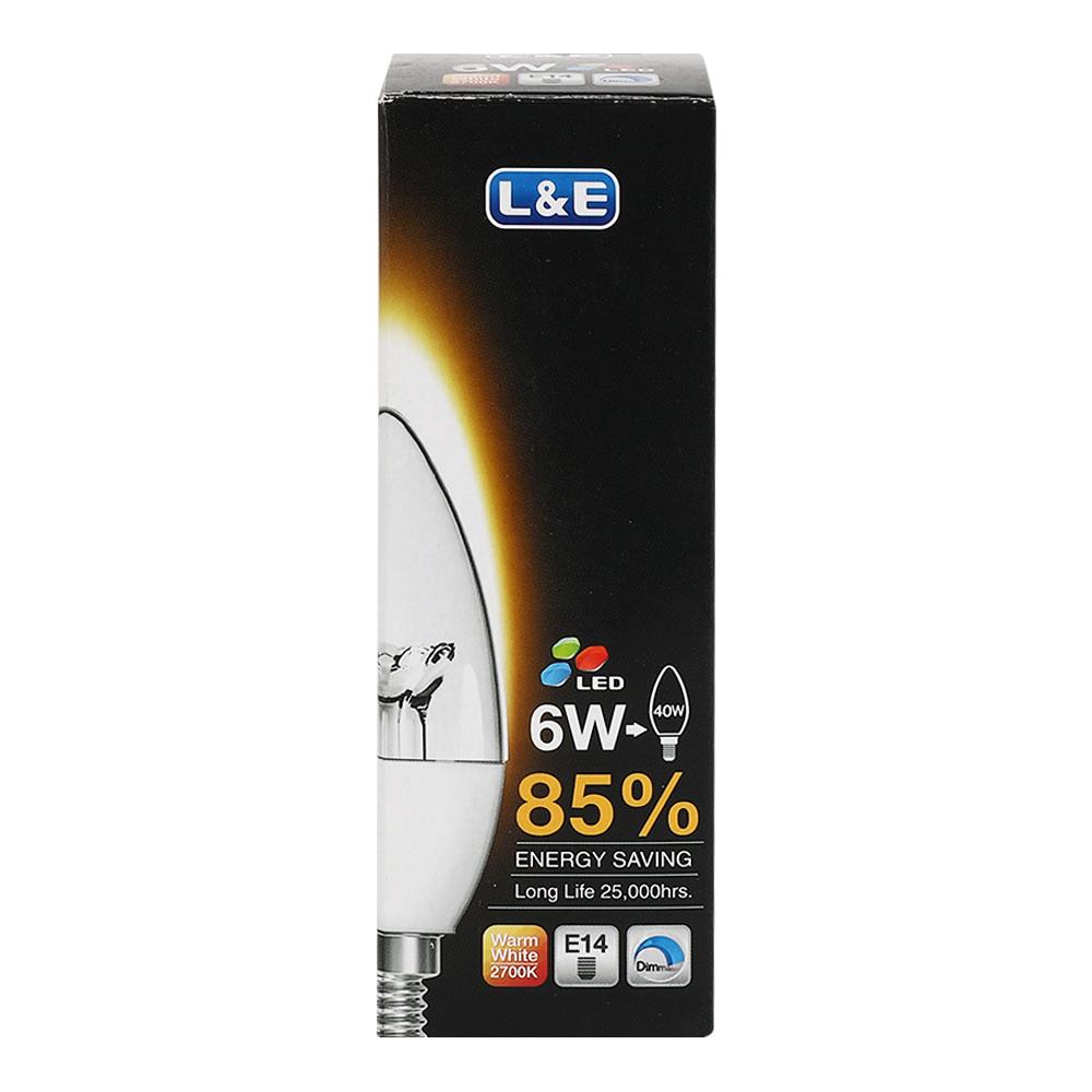 หลอด LED L&E CANDLE DIMMABLE E14 6 วัตต์ WARMWHITE