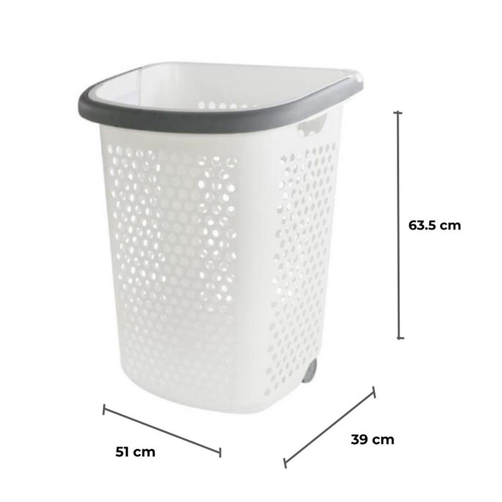 ตะกร้าผ้าล้อลาก BK-137-3 ขาว/เทา PLIM