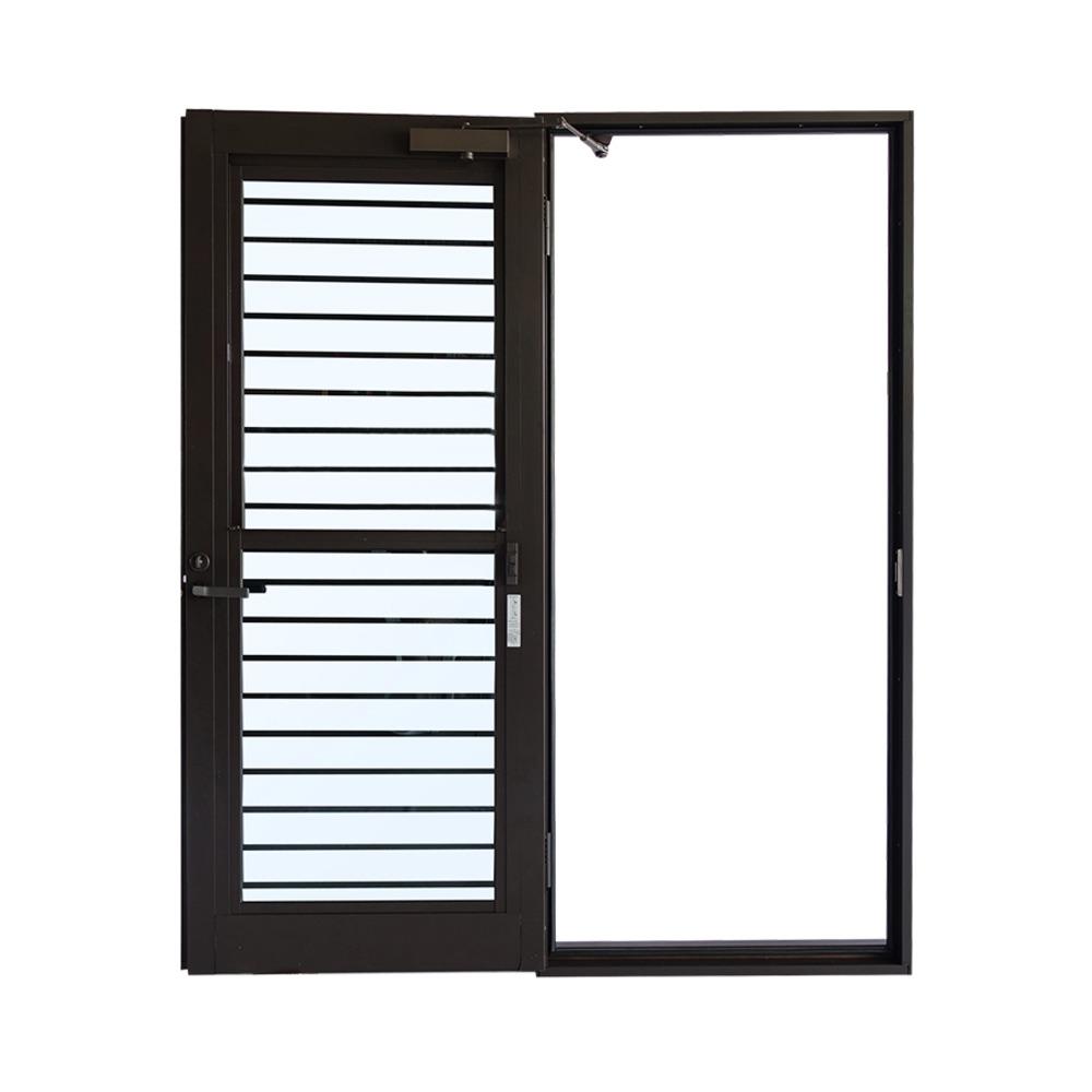 ชุดประตูบานเปิด ระบายอากาศ อะลูมิเนียม SANKYOALUMI J-TRUST VENTILATION 90x205 ซม. สีน้ำตาลเข้ม พร้อมชุดวงกบ-บานพับ-ลูกบิด-โช้ค