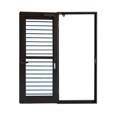 ชุดประตูบานเปิด ระบายอากาศ อะลูมิเนียม SANKYOALUMI J-TRUST VENTILATION 90x205 ซม. สีน้ำตาลเข้ม พร้อมชุดวงกบ-บานพับ-ลูกบิด-โช้ค_2