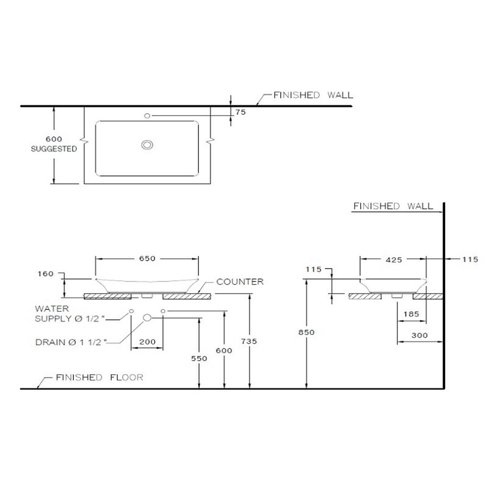 อ่างล้างหน้าวางบนเคาน์เตอร์ COTTO C0911(MBK) สีดำ