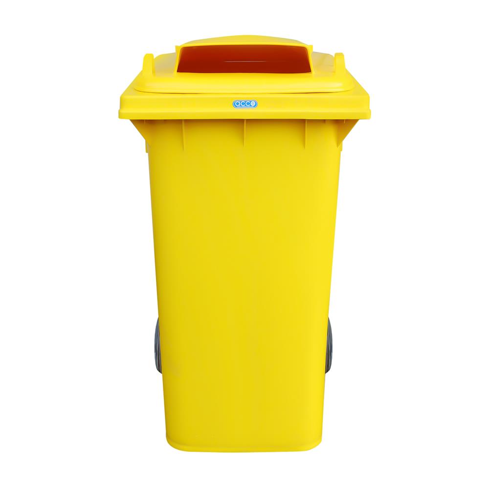 ถังขยะเหลี่ยมฝาช่องทิ้ง+ล้อ ACCO 240 ลิตร สีเหลือง