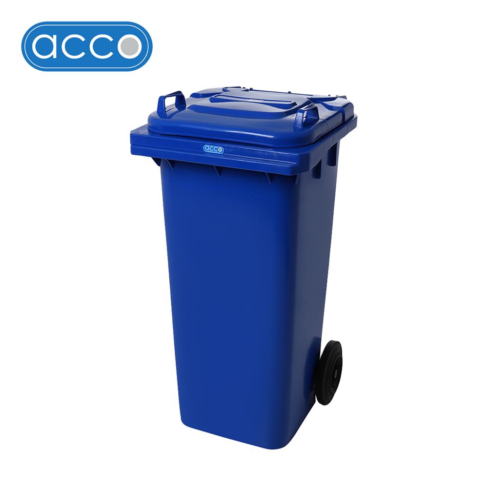 ถังขยะเหลี่ยม ฝาเปิด-ปิด มีล้อ ACCO 120L สีน้ำเงิน
