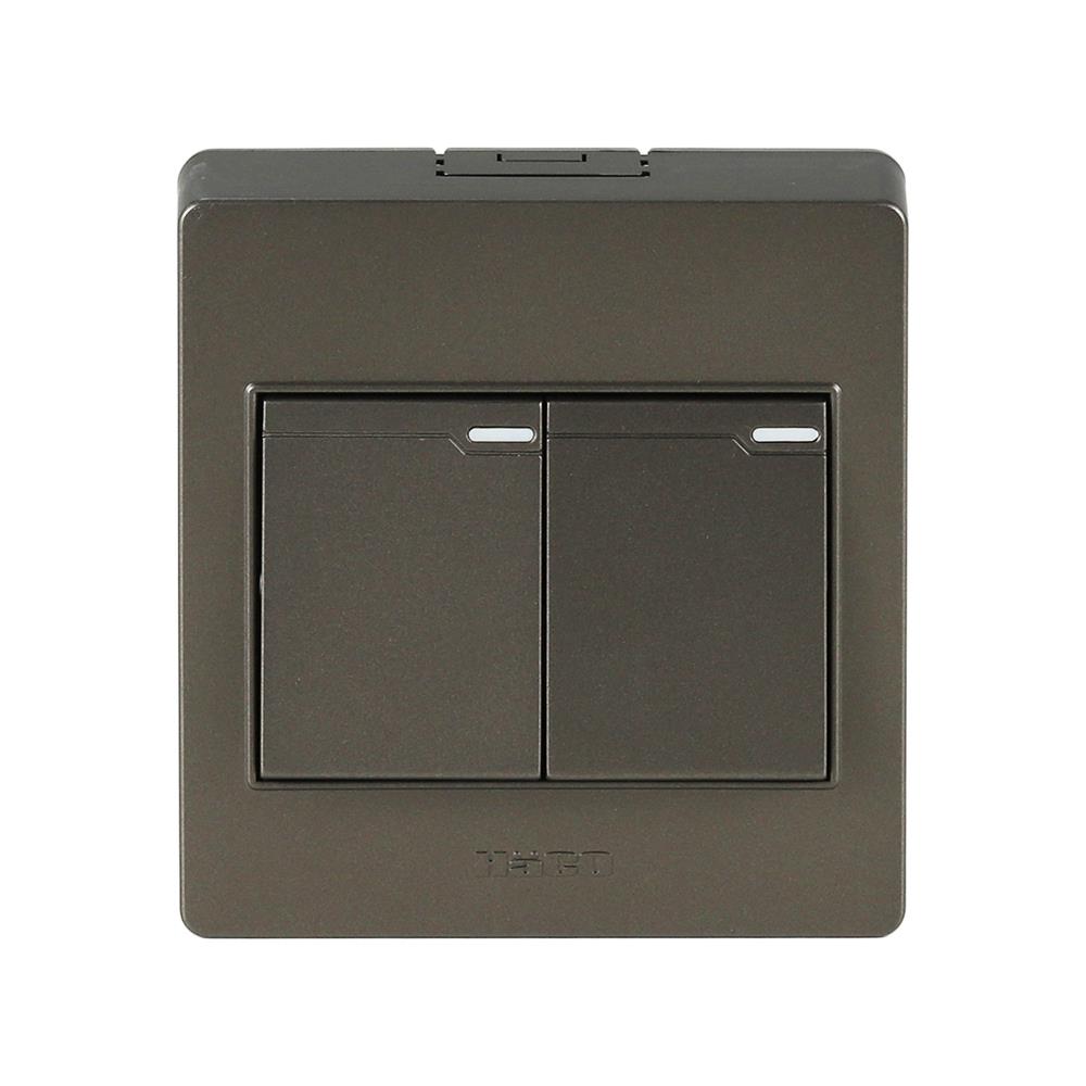 ชุดสวิตช์ 1 ทาง 2 ช่อง HACO M3N-S21-CC สีน้ำตาลดำ