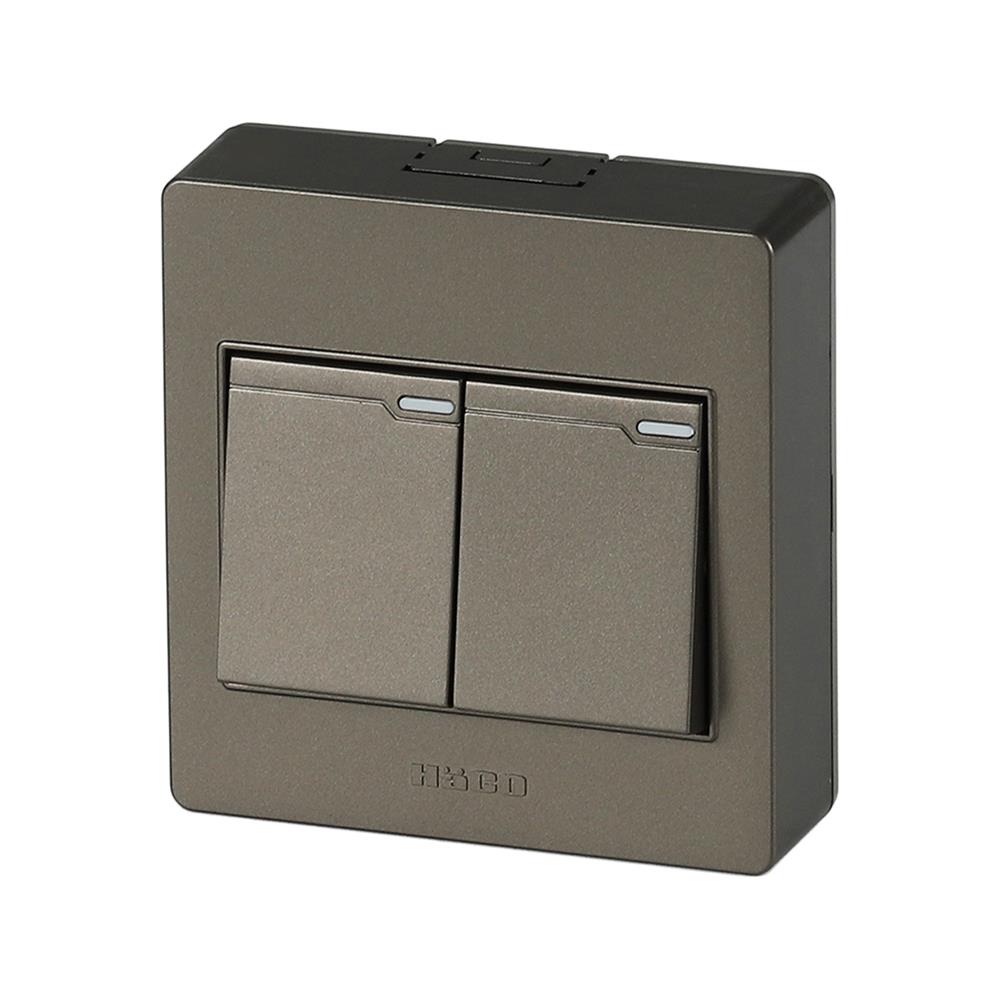 ชุดสวิตช์ 1 ทาง 2 ช่อง HACO M3N-S21-CC สีน้ำตาลดำ
