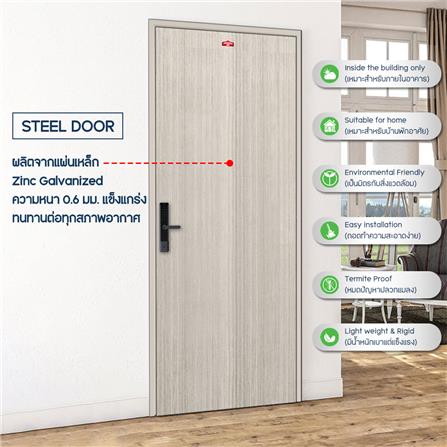ประตูภายในเหล็ก เจาะลูกบิด D1-41 PROFESSIONAL DOOR 79.2x199.4 ซม. สีเทา_3