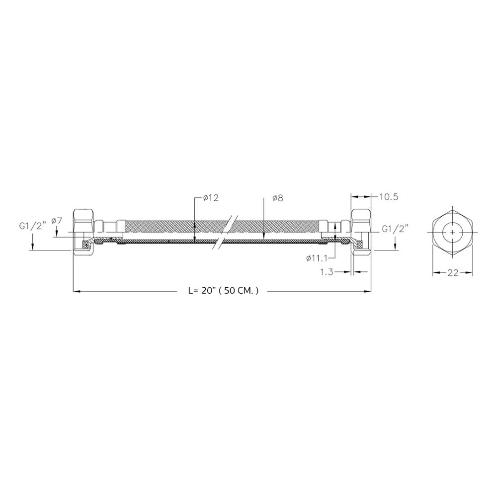 สายน้ำดีสเตนเลสน้ำอุ่น-น้ำเย็น DONMARK NR123-20 20 นิ้ว