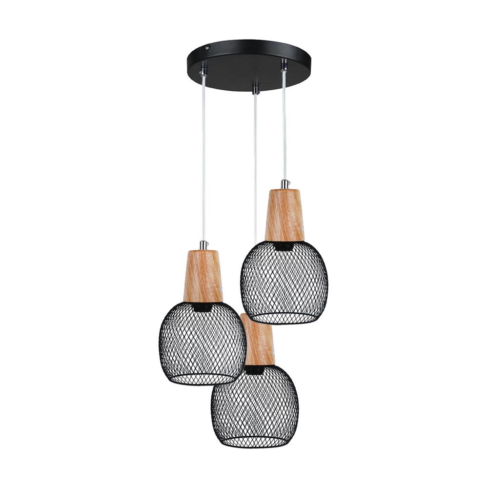 โคมไฟช่อ CARINI MODERN LP9601BK โลหะ/ไม้ สีดำ/ลายไม้ 3 หัว