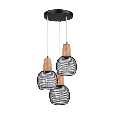 โคมไฟช่อ CARINI MODERN LP9601BK โลหะ/ไม้ สีดำ/ลายไม้ 3 หัว