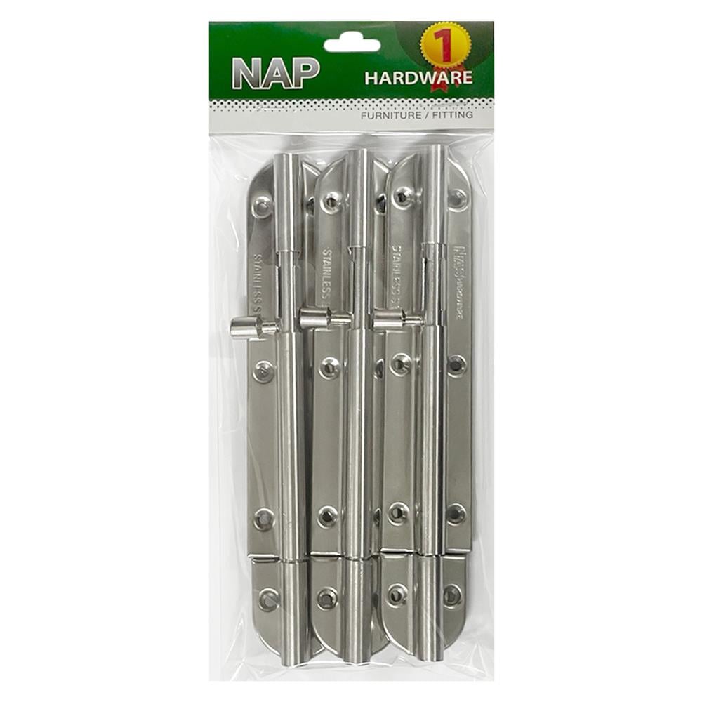 กลอนทั่วไป NAP 345 6 นิ้ว สีสเตนเลส (แพ็ก 3 ชิ้น)