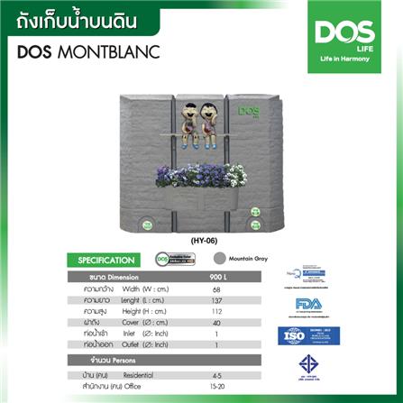 แท้งค์น้ำบนดิน DOS MONTBLCANC 900 ลิตร สีเทา_8
