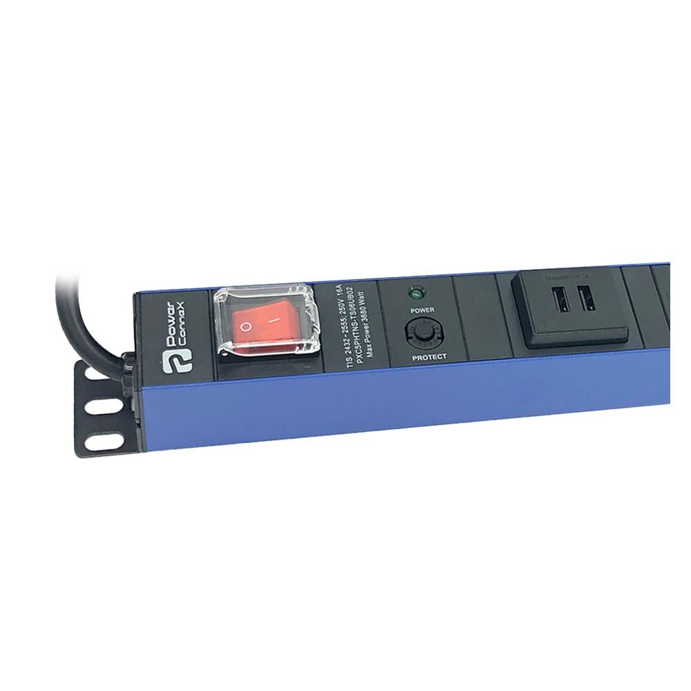 รางปลั๊กไฟ 6 ช่อง 1สวิตซ์ 2USB POWERCONNEX TS06UB02 16A 3 ม.