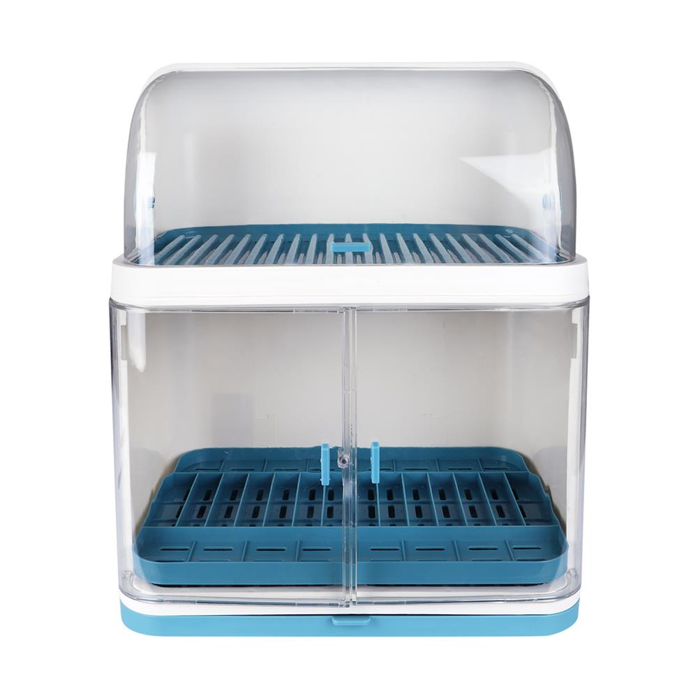 ชั้นคว่ำจานพลาสติก 2 ชั้นฝาใส KECH สีฟ้า/ขาว