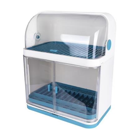 ชั้นคว่ำจานพลาสติก 2 ชั้นฝาใส KECH สีฟ้า/ขาว_0