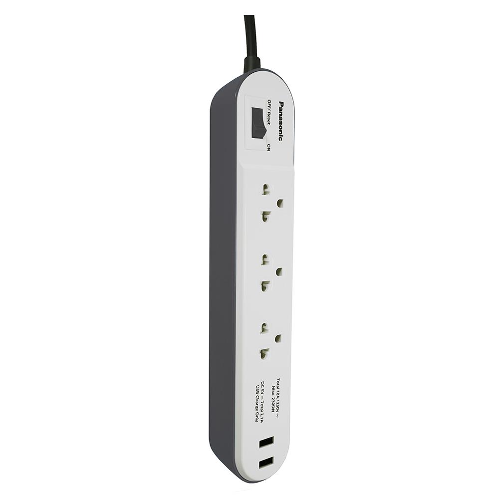 รางปลั๊กไฟ 3ช่อง 1สวิตซ์ 2USB PANASONIC 2 ม. สีขาว