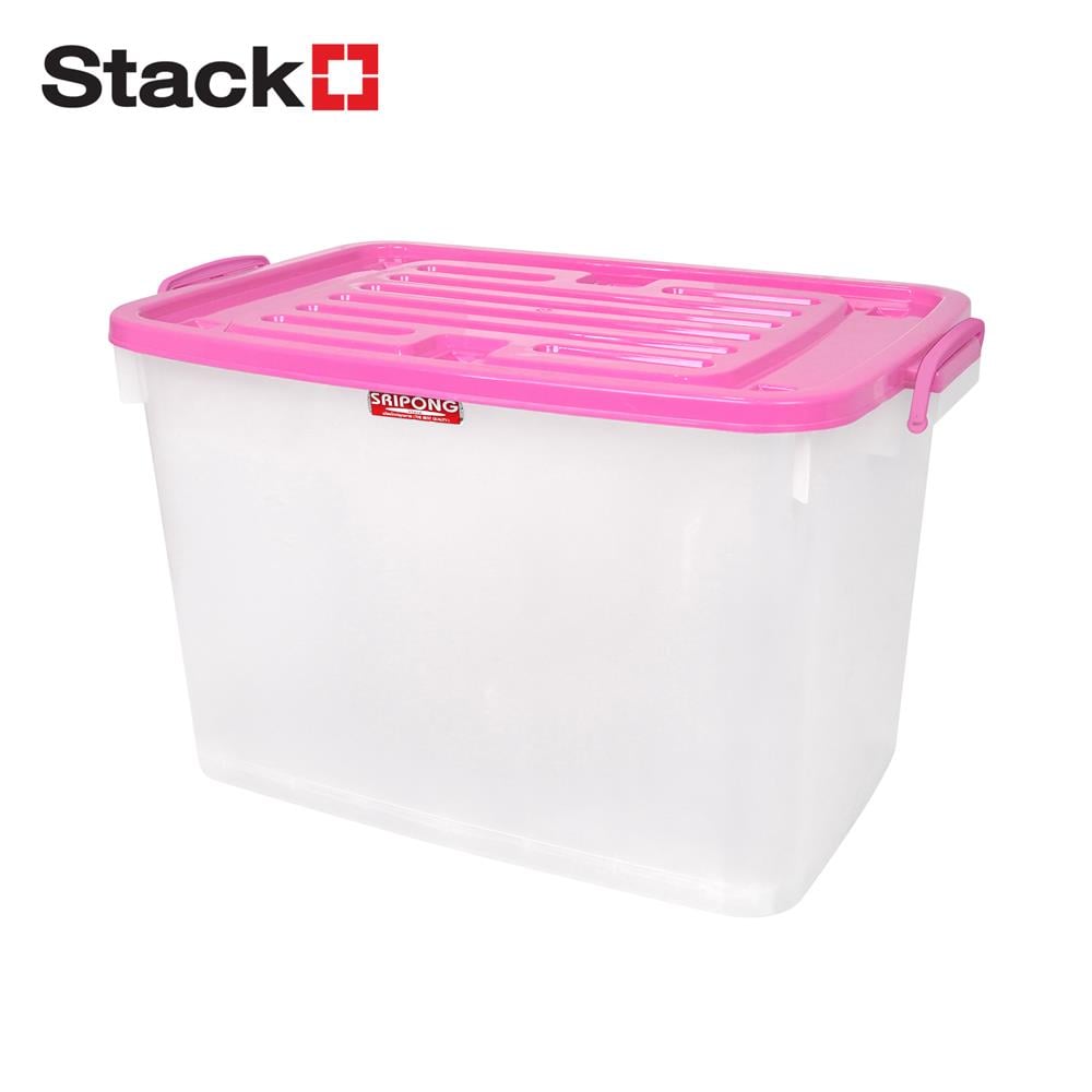 กล่องเก็บของ มีล้อ ฝาล็อค STACKO 140 ลิตร ฝาสีชมพู_0