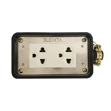 บล็อกยาง 2x4 พร้อมปลั๊กกราวด์คู่ 2 ช่อง ELECKTA V-092 สีดำ