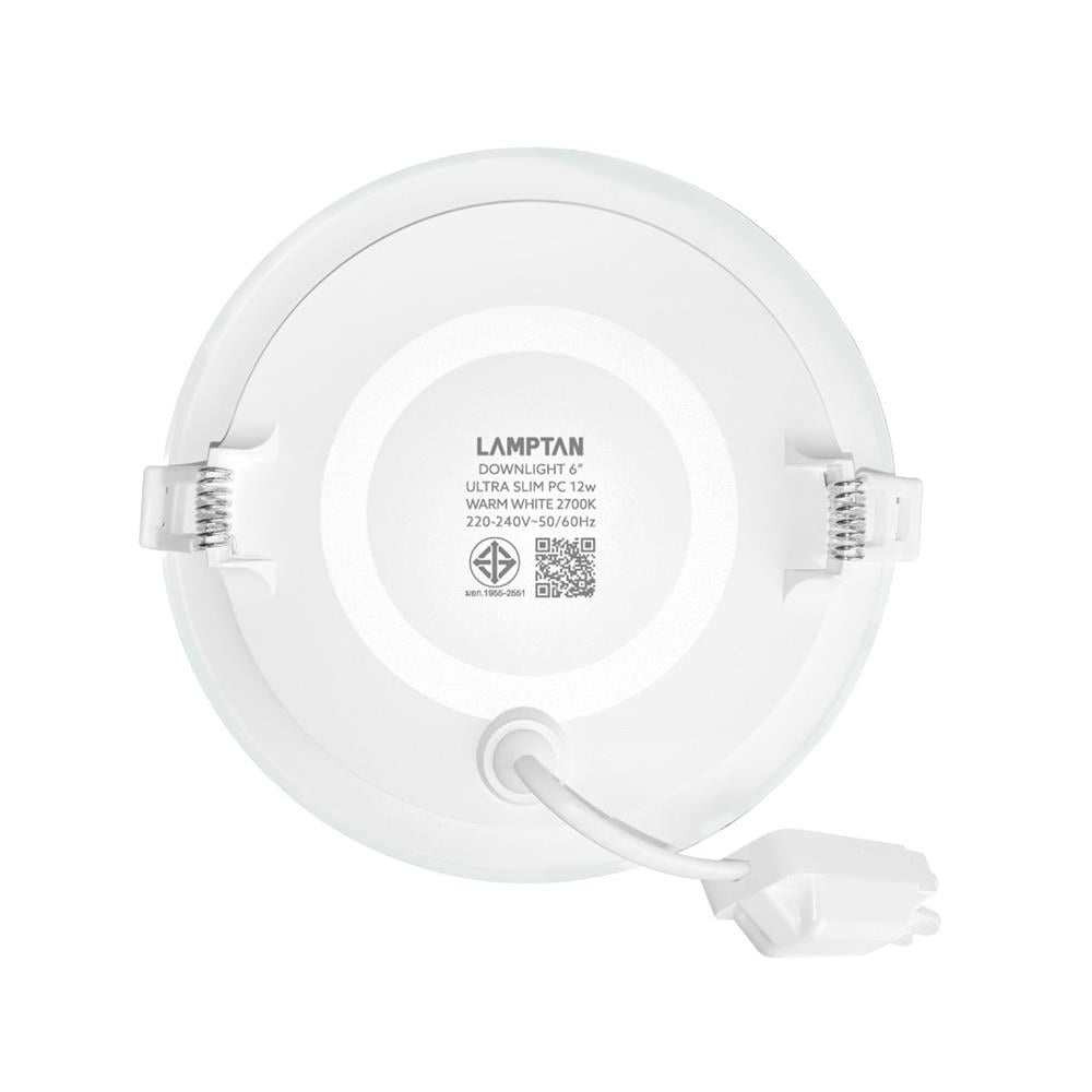 ดาวน์ไลท์ LED LAMPTAN ULTRA SLIM PC 12 วัตต์ WARM WHITE 6 นิ้ว สีขาว กลม