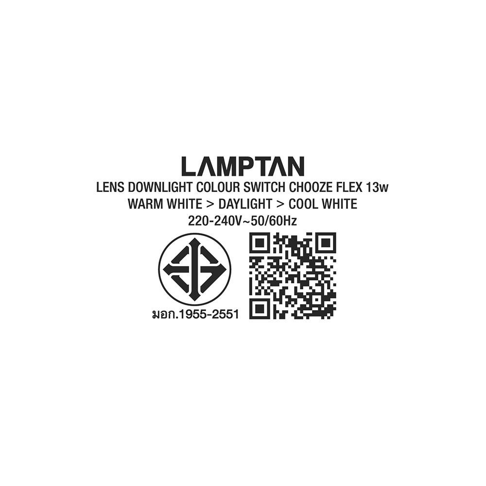 ดาวน์ไลท์ LED LAMPTAN COLOUR SWITCH CHOOZE 13 วัตต์ DAYLIGHT/COOLWHITE/WARMWHITE 4 นิ้ว สีขาว กลม