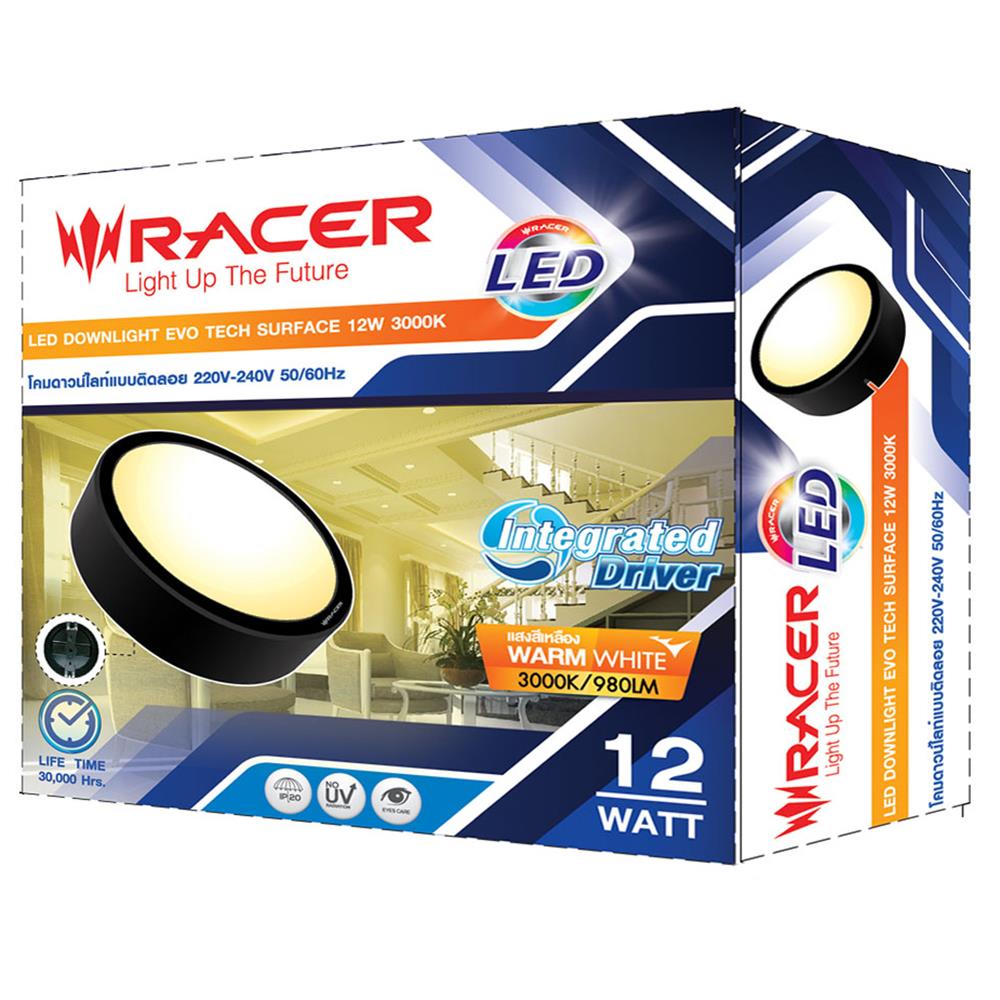 ดาวน์ไลท์ LED RACER EVO TECH 12 วัตต์ WARMWHITE 6 นิ้ว สีดำ
